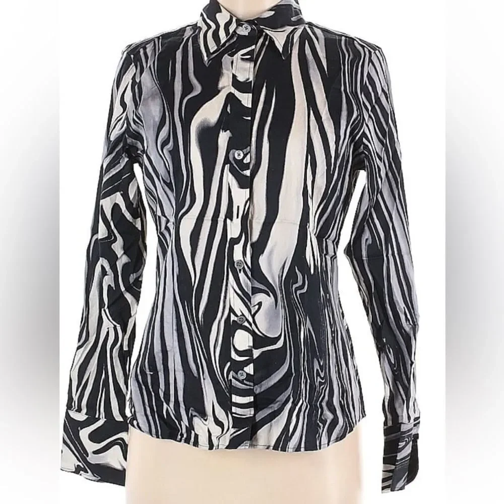 NWT Ladies Paperwhite Black/White Blouse size 12
